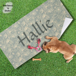 Dog Towel - Sage Green Botanical、名入れ可 バスタオル