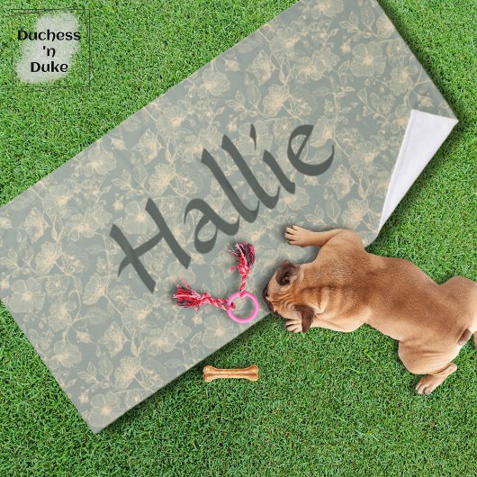 Dog Towel - Sage Green Botanical、名入れ可  バスタオル