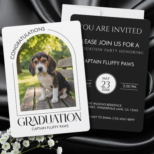 Dog Training School Pet Photo Black Graduation  案内状