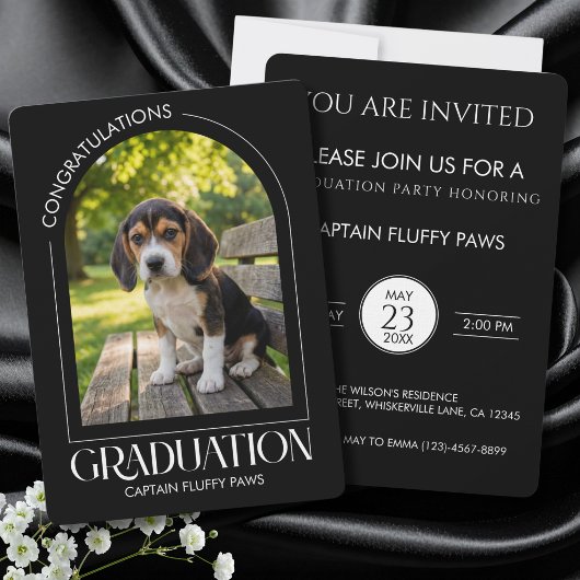 Dog Training School Pet Photo Black Graduation  案内状