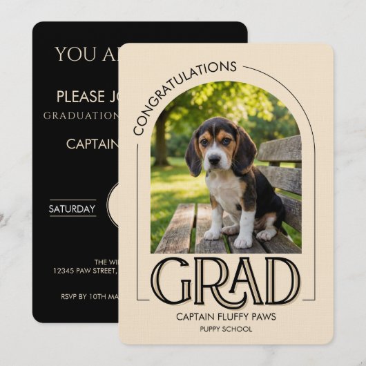 Dog Training School Pet Photo Champagne Graduation 案内状 (正面/裏面)