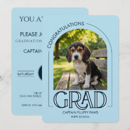 Dog Training School Pet Photo Navy Blue Graduation 案内状