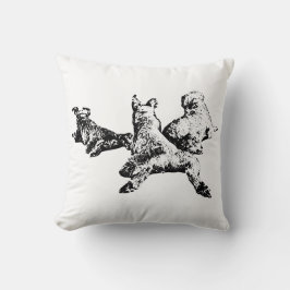 Dog Trio Pillow – Black & White Lying Dog Design クッション