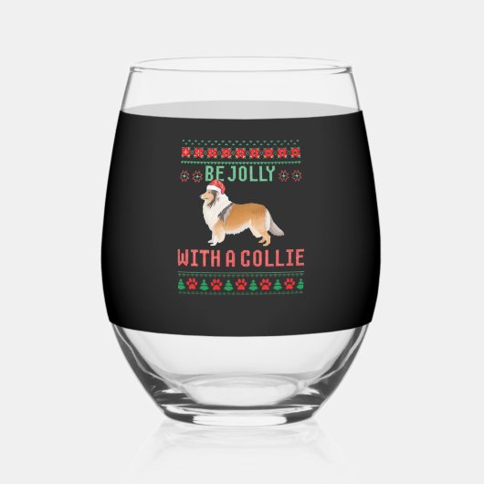 Dog Ugly Christmas Sweater Be Jolly With A Rough C ステムなしワイングラス (正面)