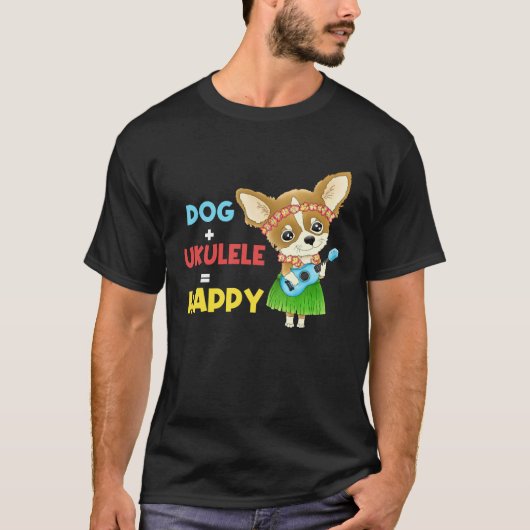 Dog + Ukulele Happy Musician Ukulele Player Tシャツ (正面)