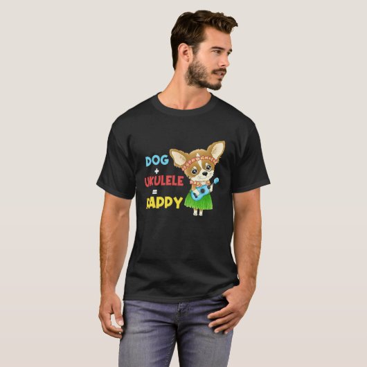 Dog + Ukulele Happy Musician Ukulele Player Tシャツ (正面フル)