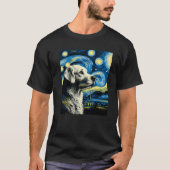 Dog Under Starry Night Sky Art Graphic Birthday Ch Tシャツ (正面)