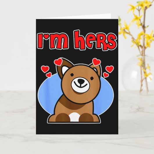 Dog Valentine Couple Design For Men - Im Hers カード (黄色い花)