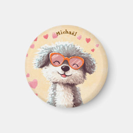 Dog Valentine's Day Heart Badge Kids School  マグネット