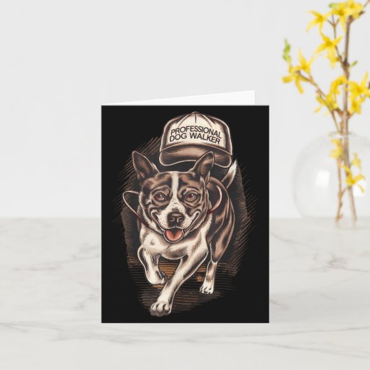 Dog Waking Professional Dog Walker Hat Graphic  カード (黄色い花)