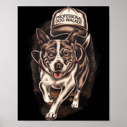 Dog Waking Professional Dog Walker Hat Graphic  ポスター (正面)