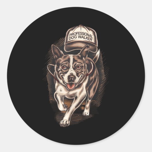 Dog Waking Professional Dog Walker Hat Graphic  ラウンドシール (正面)