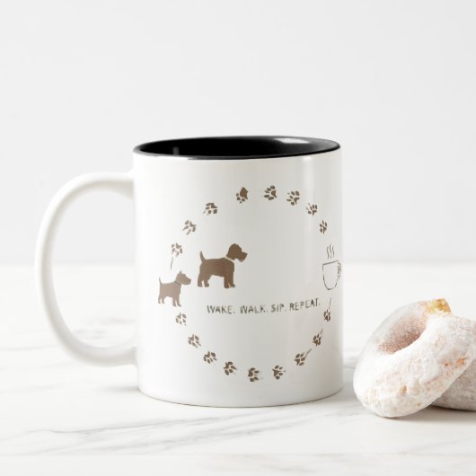 Dog Walk & Coffee Routine Mug ツートーンマグカップ (ドーナツ)