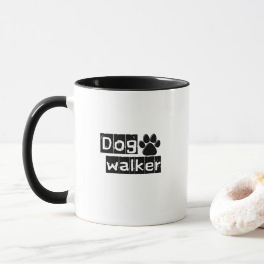 「Dog Walker」タイポグラフィー 遊び心あふれるパウデザイン  マグカップ (ドーナツ)