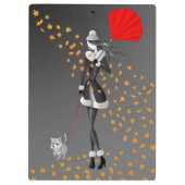 Dog Walker Autumn Leaves Grey クリップボード (裏面)