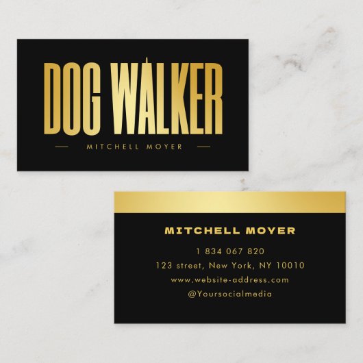 Dog Walker Black And Gold 名刺 (正面/裏面)