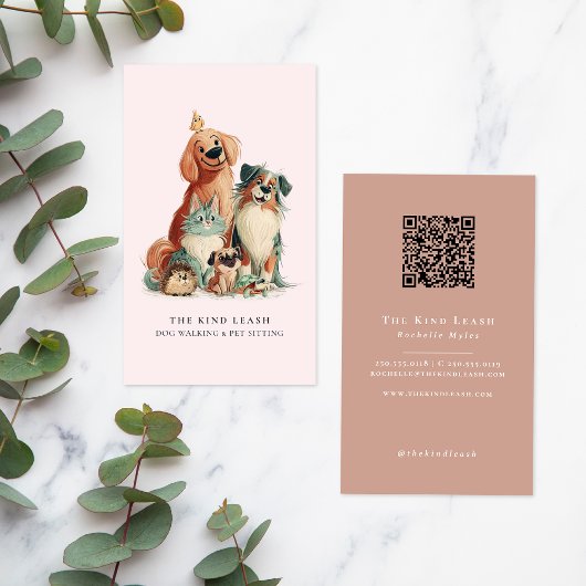 Dog Walker Pet Sitting Watercolor Business Card 名刺