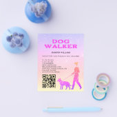 Dog Walker Pink Gold Glitter QR Code Pet Services チラシ (シングル)