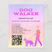 Dog Walker Pink Gold Glitter QR Code Pet Services チラシ (正面)