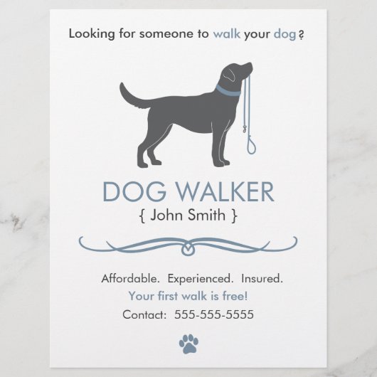 Dog Walker/Walking Business Flyer Template チラシ (正面)