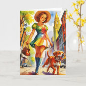 Dog Walking Duo  カード (黄色い花)