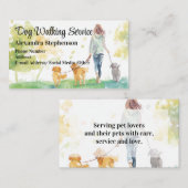 Dog Walking Service Pet Walker Watercolor 名刺 (正面/裏面)
