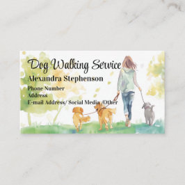 Dog Walking Service Pet Walker Watercolor 名刺