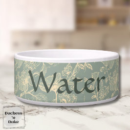 Dog Water Bowl - Sage Green Botanical, Name  ボウル