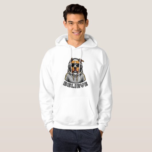 Dog Wearing Headphones Hoodie – Cool Music Lover P パーカ (正面フル)