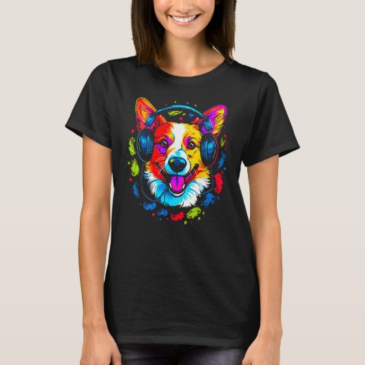 Dog Welsh Corgi DJ Tシャツ (正面)