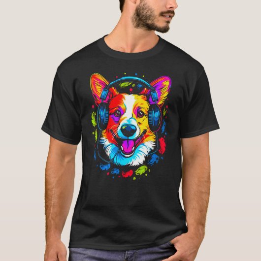 Dog Welsh Corgi DJ Tシャツ (正面)