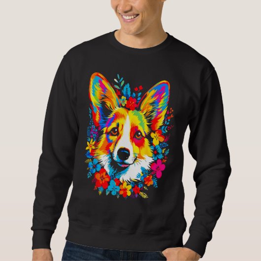 Dog Welsh Corgi Flowers Peace スウェットシャツ (正面)