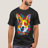 Dog Welsh Corgi Flowers Peace Tシャツ (正面)