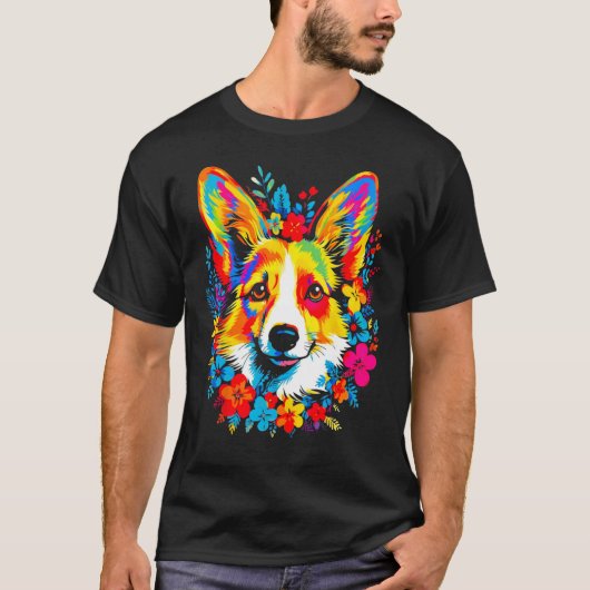 Dog Welsh Corgi Flowers Peace Tシャツ (正面)