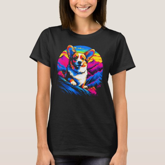 Dog Welsh Corgi Mountain Tシャツ (正面)