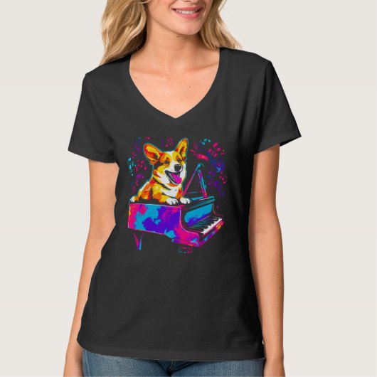 Dog Welsh Corgi Pianist Tシャツ (正面)