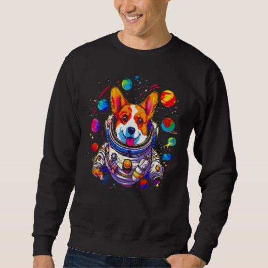 Dog Welsh Corgi Planet Space Astronaut スウェットシャツ (正面)