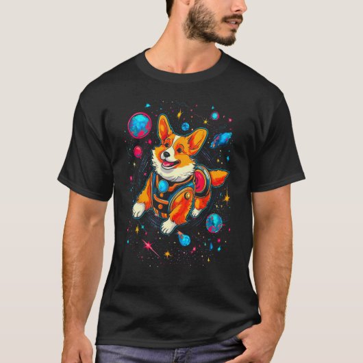 Dog Welsh Corgi Planet Space Tシャツ (正面)