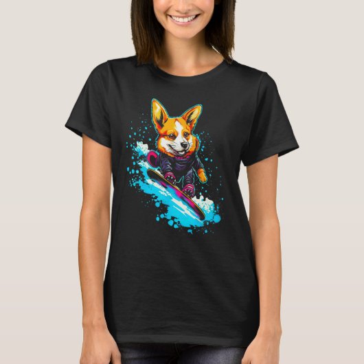 Dog Welsh Corgi Snowboard Tシャツ (正面)