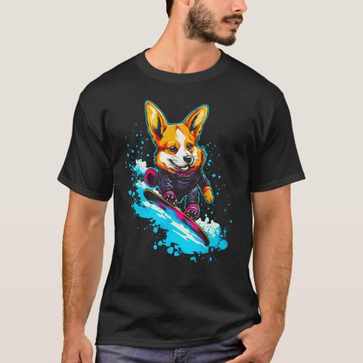 Dog Welsh Corgi Snowboard Tシャツ (正面)