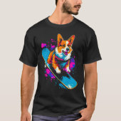 Dog Welsh Corgi Snowboarder Tシャツ (正面)