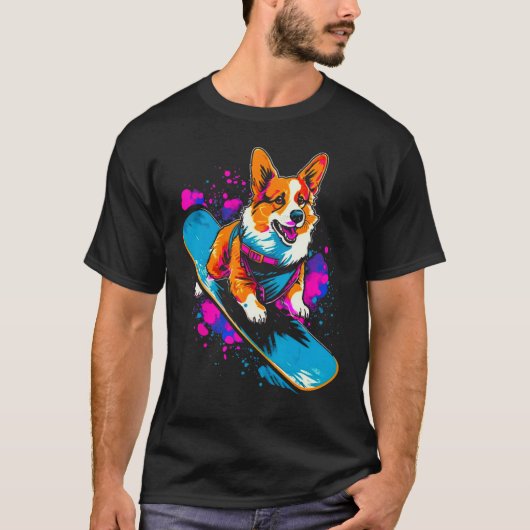 Dog Welsh Corgi Snowboarder Tシャツ (正面)