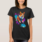 Dog Welsh Corgi Snowboarder Tシャツ (正面)