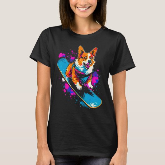 Dog Welsh Corgi Snowboarder Tシャツ (正面)