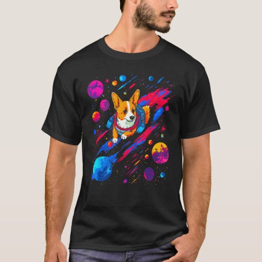 Dog Welsh Corgi Space Planet Universe Tシャツ (正面)