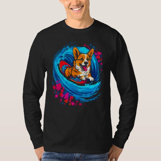 Dog Welsh Corgi Surfer Tシャツ (正面)