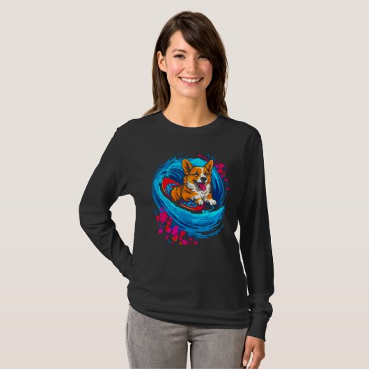Dog Welsh Corgi Surfer Tシャツ (正面フル)