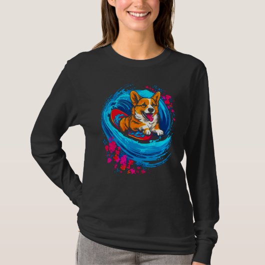 Dog Welsh Corgi Surfer Tシャツ (正面)