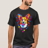Dog Welsh Corgi Yellow Blue Red Heart Tシャツ (正面)