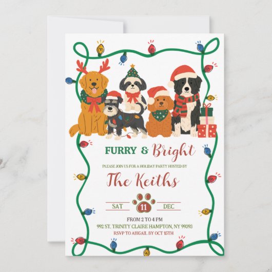 Dog Winter Holiday Party Invitation 招待状 (正面)